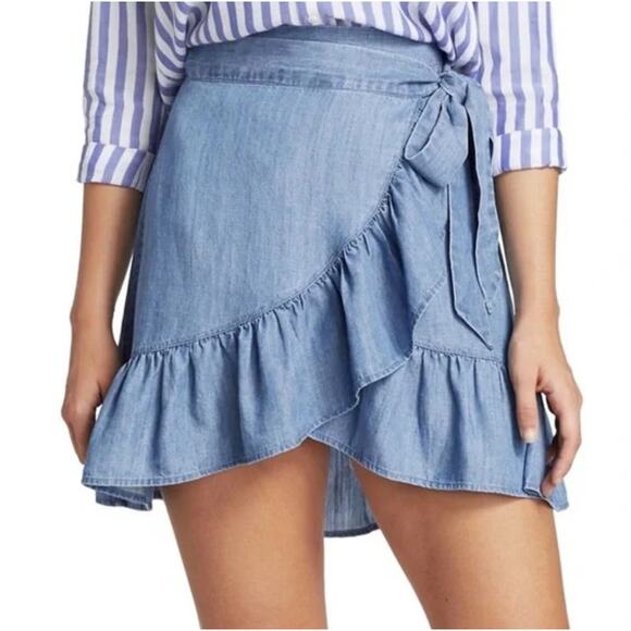 Rails Blue Etienne Chambray Ruffle Linen Blend Wrap Skirt Women's Large - Picture 1 of 8